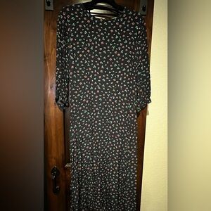 LOFT Black Floral Long Sleeve Dress